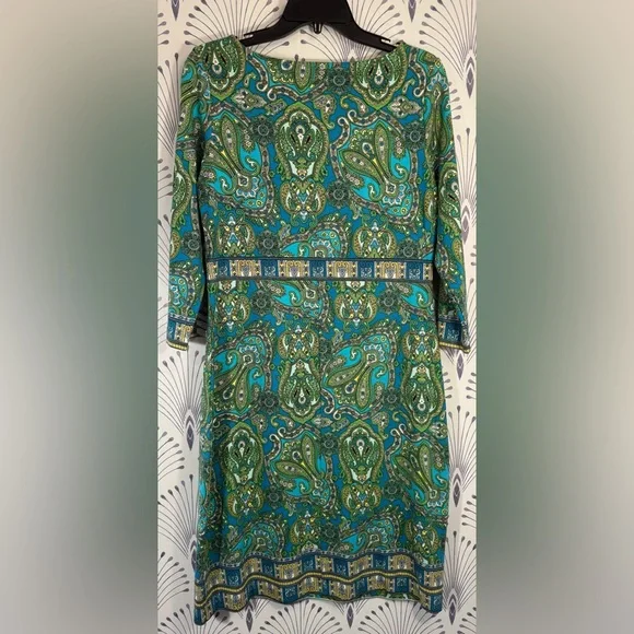 Talbots Green Sheath Dress with Cuffed 3/4 Sleeves STRETCH WOMENS SIZE 8 - Picture 8 of 9
